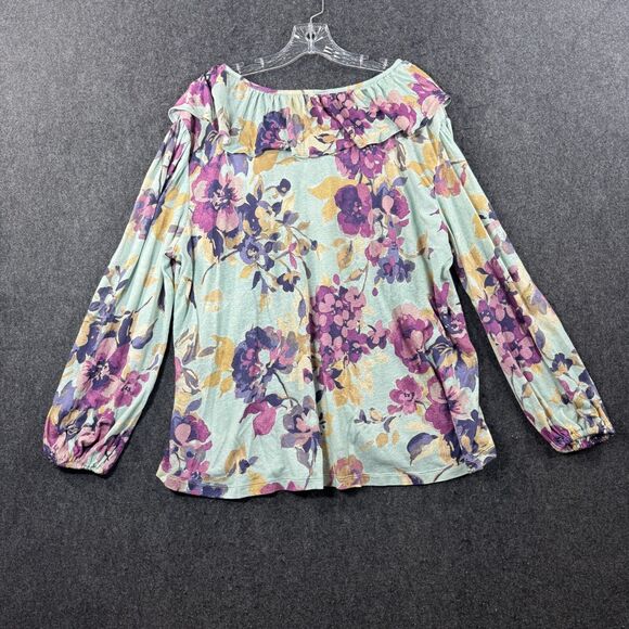 Ralph Lauren Blouse Women's 2X Plus Floral Ruffle Long Sleeve Linen Blend - Picture 7 of 8